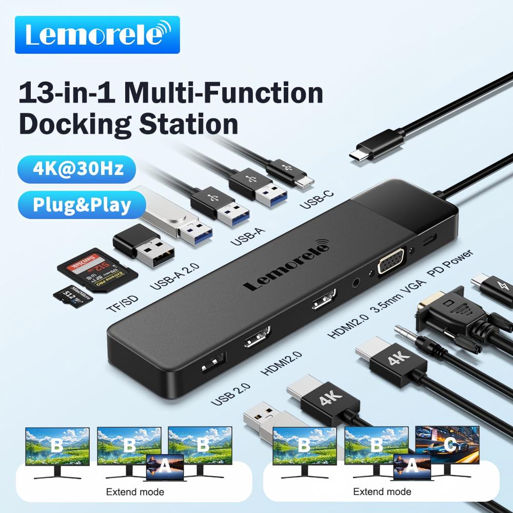 Home Cinema Usb - Lemorele 13-in-1 USB C HUB 4K30Hz