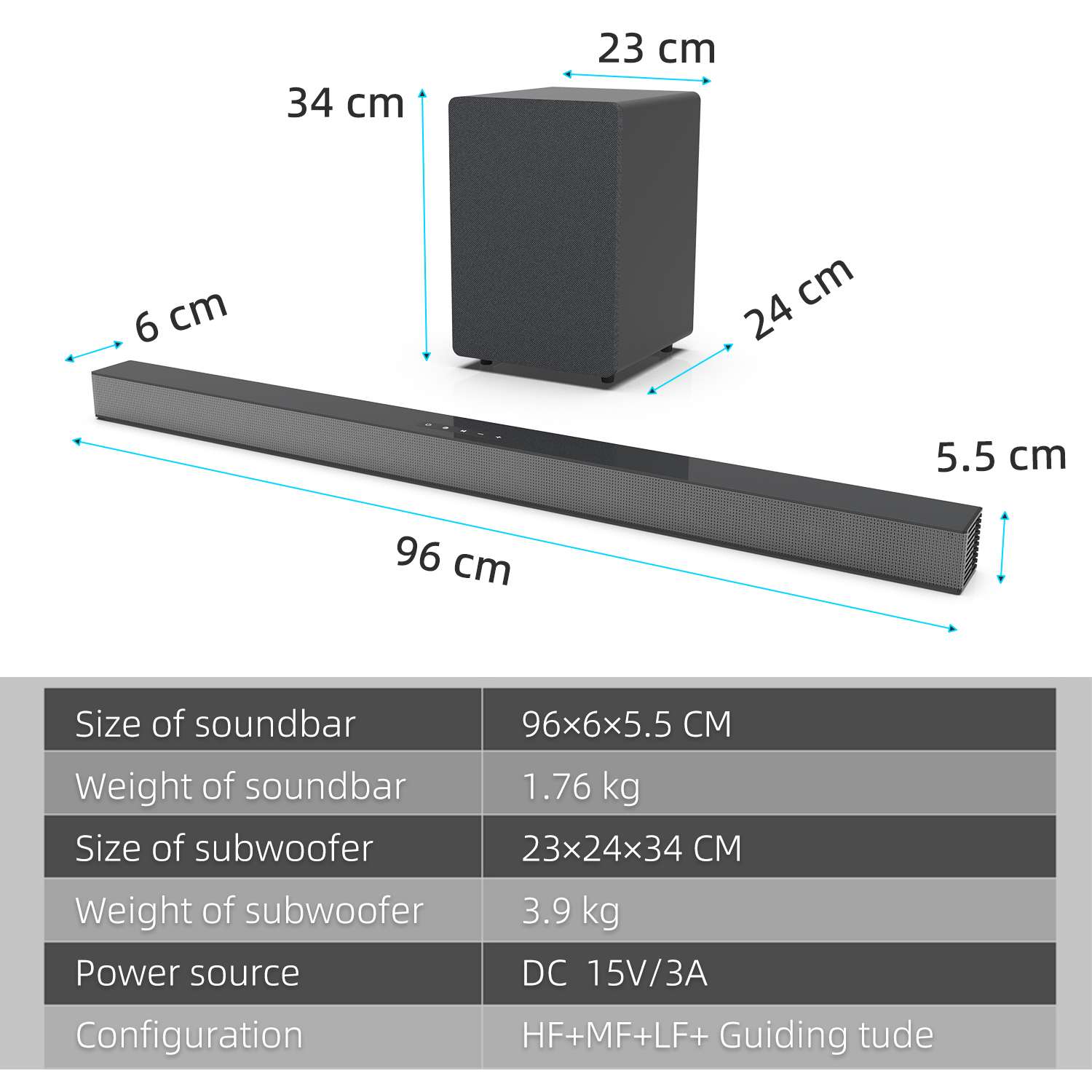 84W TV Sound Bar with Subwoofe - Home Cinema Complet 评论和价格