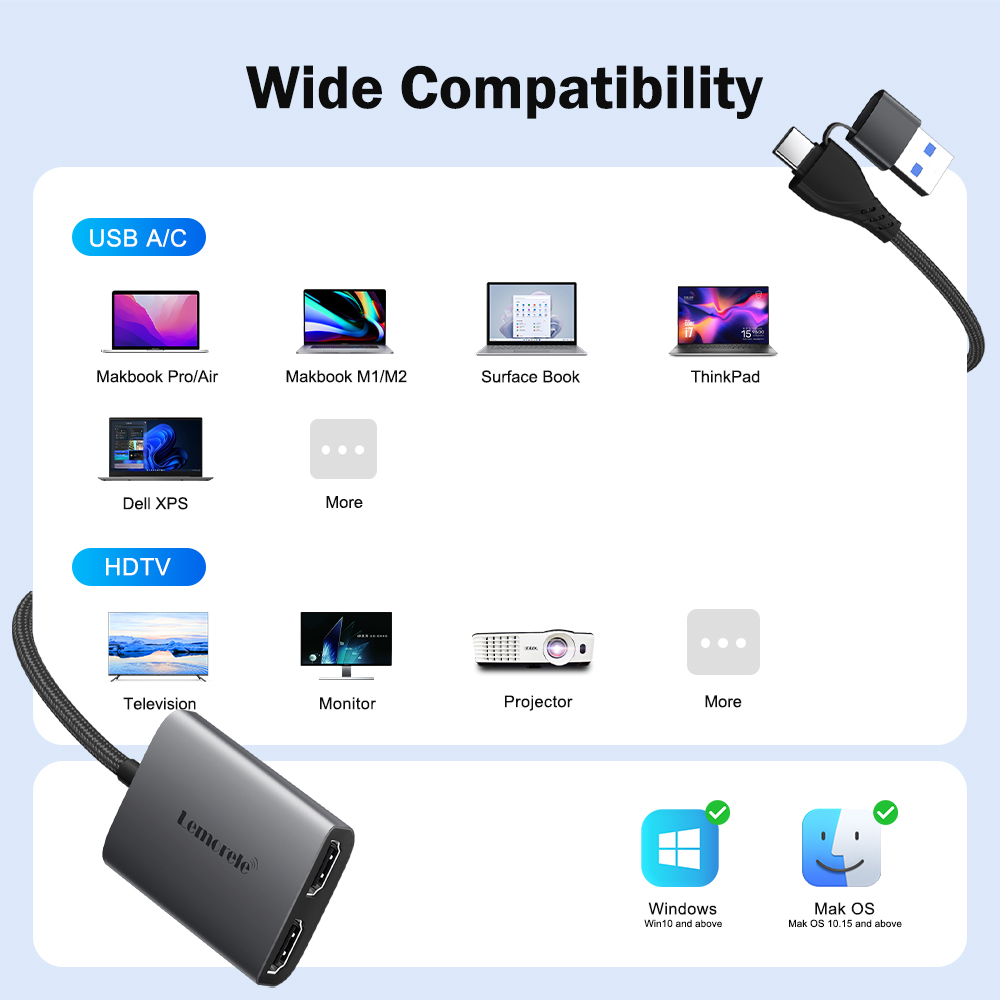 Lemorele Dual HDMI Adapter 4K  - Home Cinema Usb 评论和价格